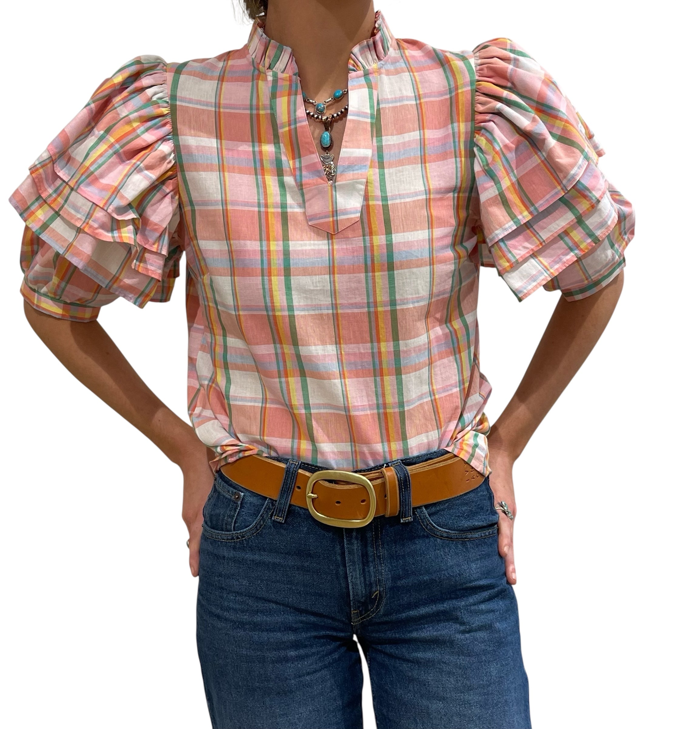 RUBY FRILL BLOUSE - COUNTRY ROSE CHECK