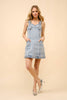 23175D - Denim Western Buckle Strap Mini Dress: LIGHT WASH, S