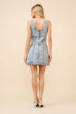 23175D - Denim Western Buckle Strap Mini Dress: LIGHT WASH, S