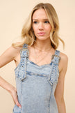 23175D - Denim Western Buckle Strap Mini Dress: LIGHT WASH, S