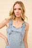 23175D - Denim Western Buckle Strap Mini Dress: LIGHT WASH, S