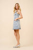23175D - Denim Western Buckle Strap Mini Dress: LIGHT WASH, S