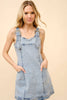 23175D - Denim Western Buckle Strap Mini Dress: LIGHT WASH, S